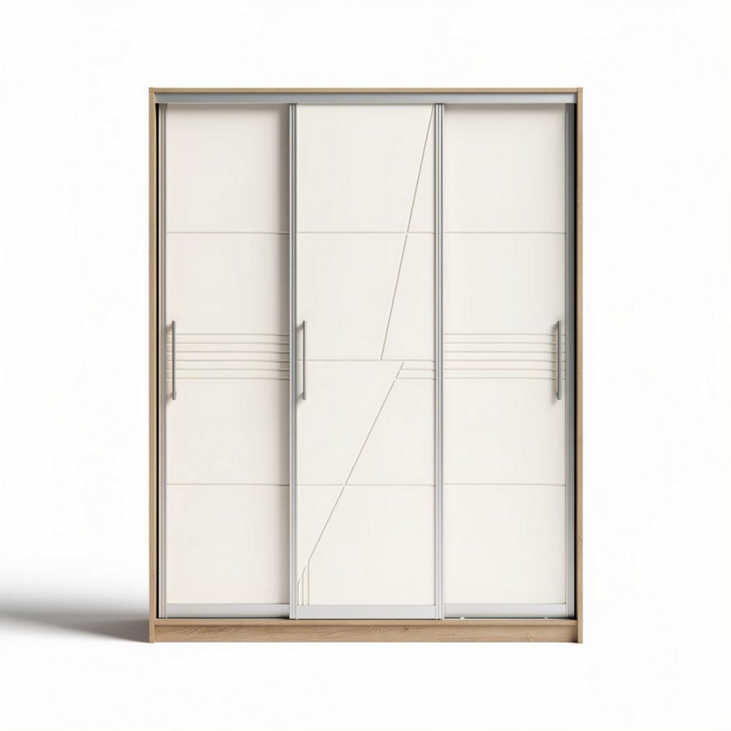 Szafa przesuwna z frontami w kolorze białym i aluminiowymi uchwytami - 160 x 60 x 200cm