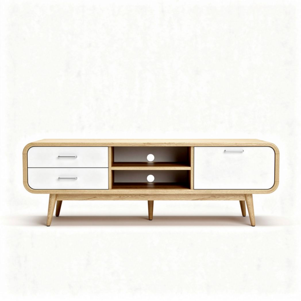Stolik RTV w stylu skandynawskim z drewna i płyty MDF - 150 x 40 x 50cm